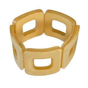 Vintage Retro Stretch Bracelet Geometric Resin Butterscotch Yellow Wide Cuff